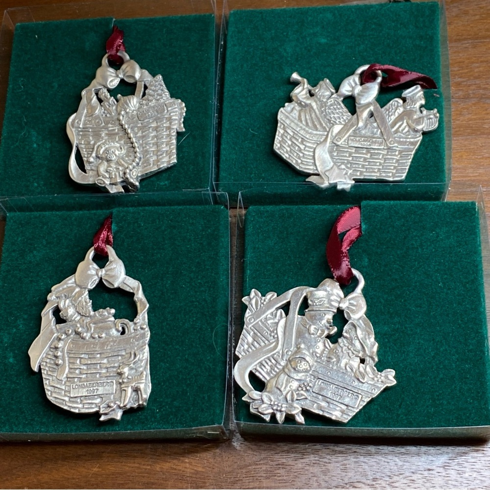 VTG 1995 Longaberger Basket‎ Set Of Four Christmas Tree Ornaments Holiday - Picture 10 of 14